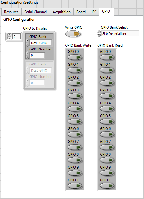 Configuration Settings GPIO Tab Initial Settings