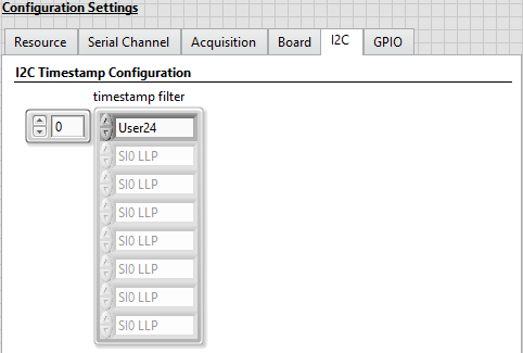 Configuration Settings I2C Tab