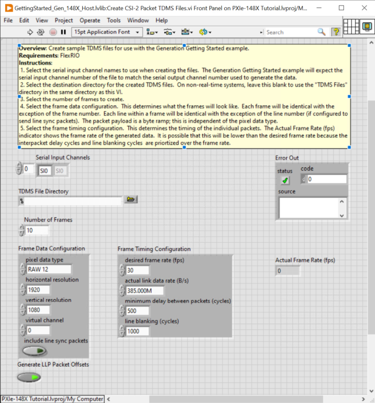 Open Create CSI-2 Packet TDMS Files Front Panel