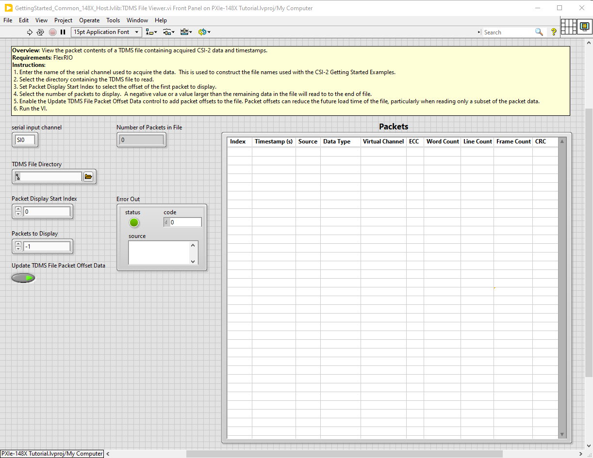 TDMS File Viewer VI Front Panel