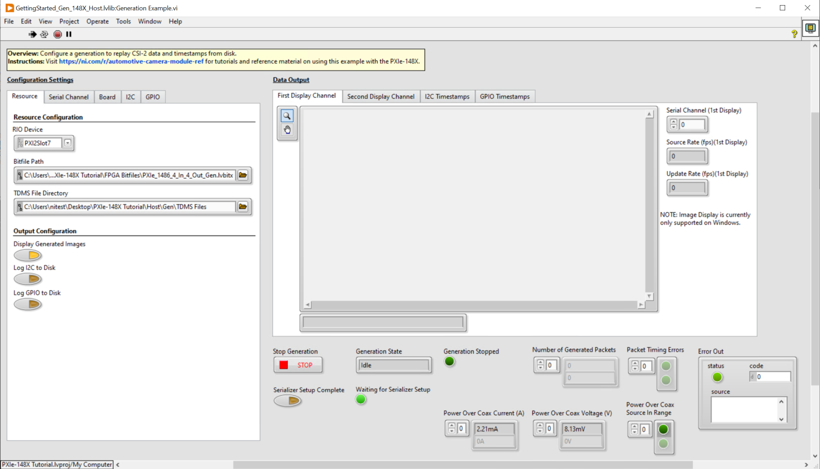 Generation GSE Front Panel Waiting for Serializer Setup