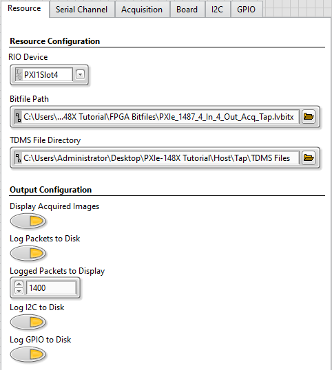 Configuration Settings Resource Tab Log to Disk