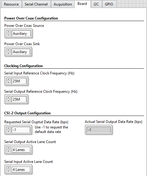 Configuration Settings Board Tab